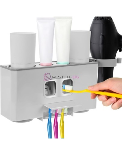 Автоматичен дозатор за 2 пасти за зъби и поставка за сешоар